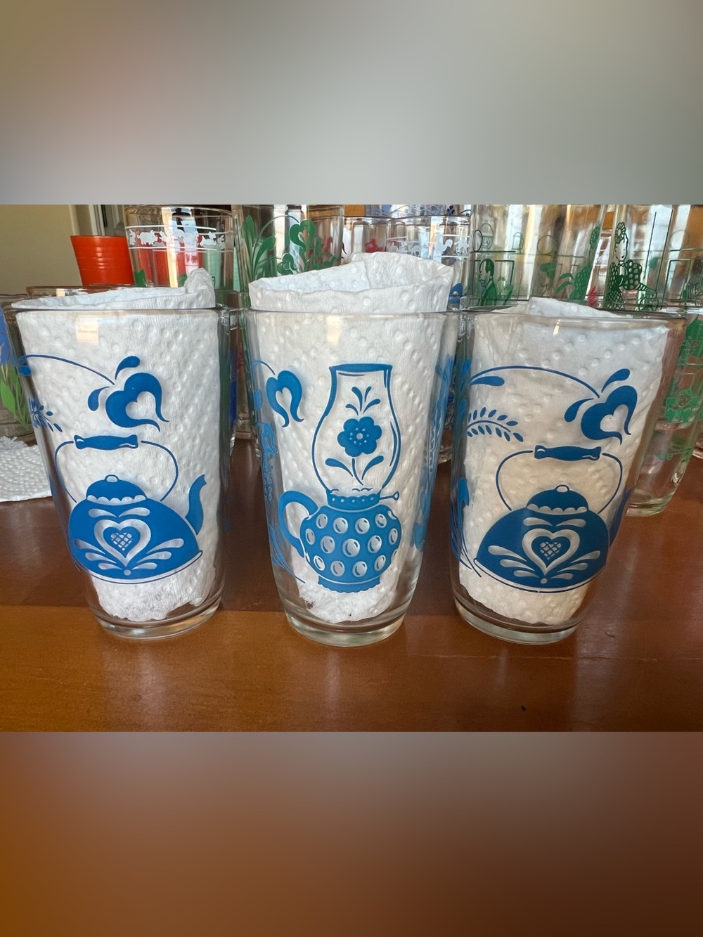 Vintage Kraft Swanky Swigs Blue teapot & oil lamp glasses set of 3